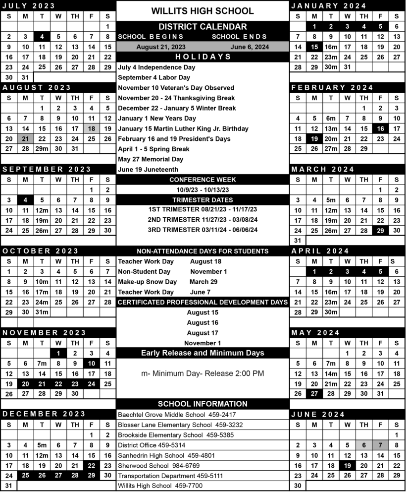 23/24 School Calendar | Willits High School