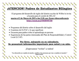 DELAC flyer junta espanol March 2021