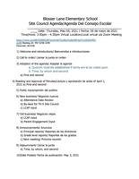 Blosser Lane Elementary School Site Council Agenda/Agenda Del Consejo Escolar