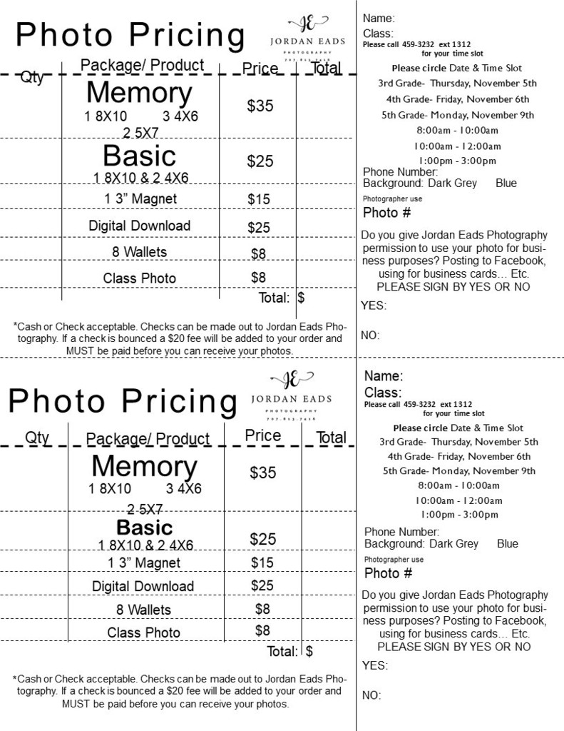 Photo Pricing Form