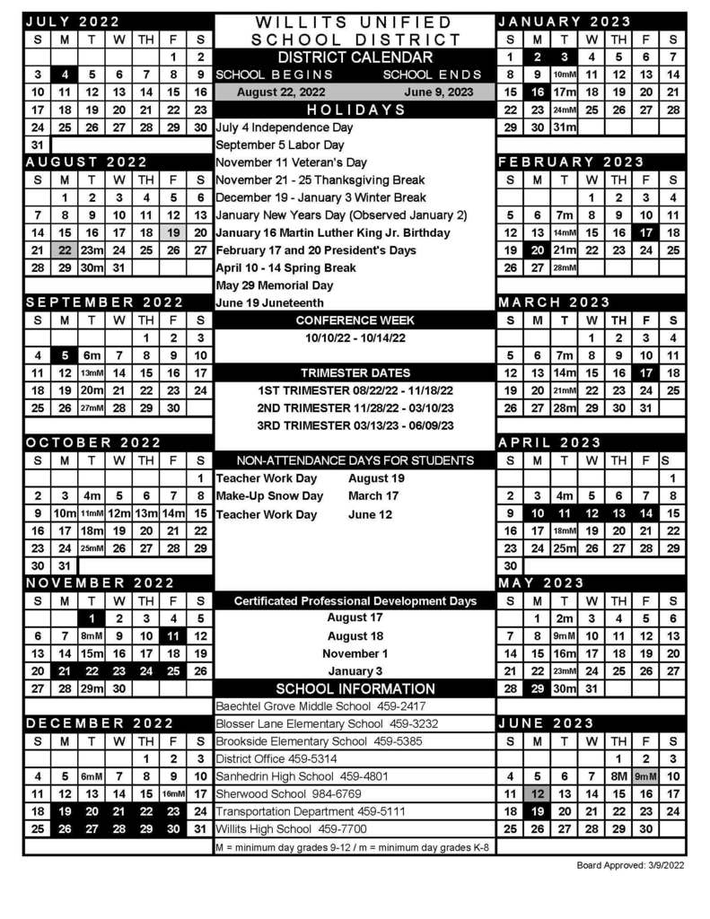 2022/23 District Calendar