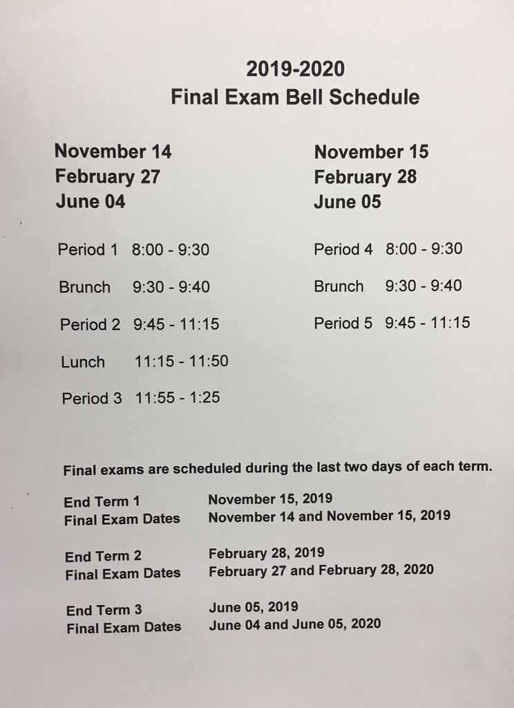 Final Exam Bell Schedule